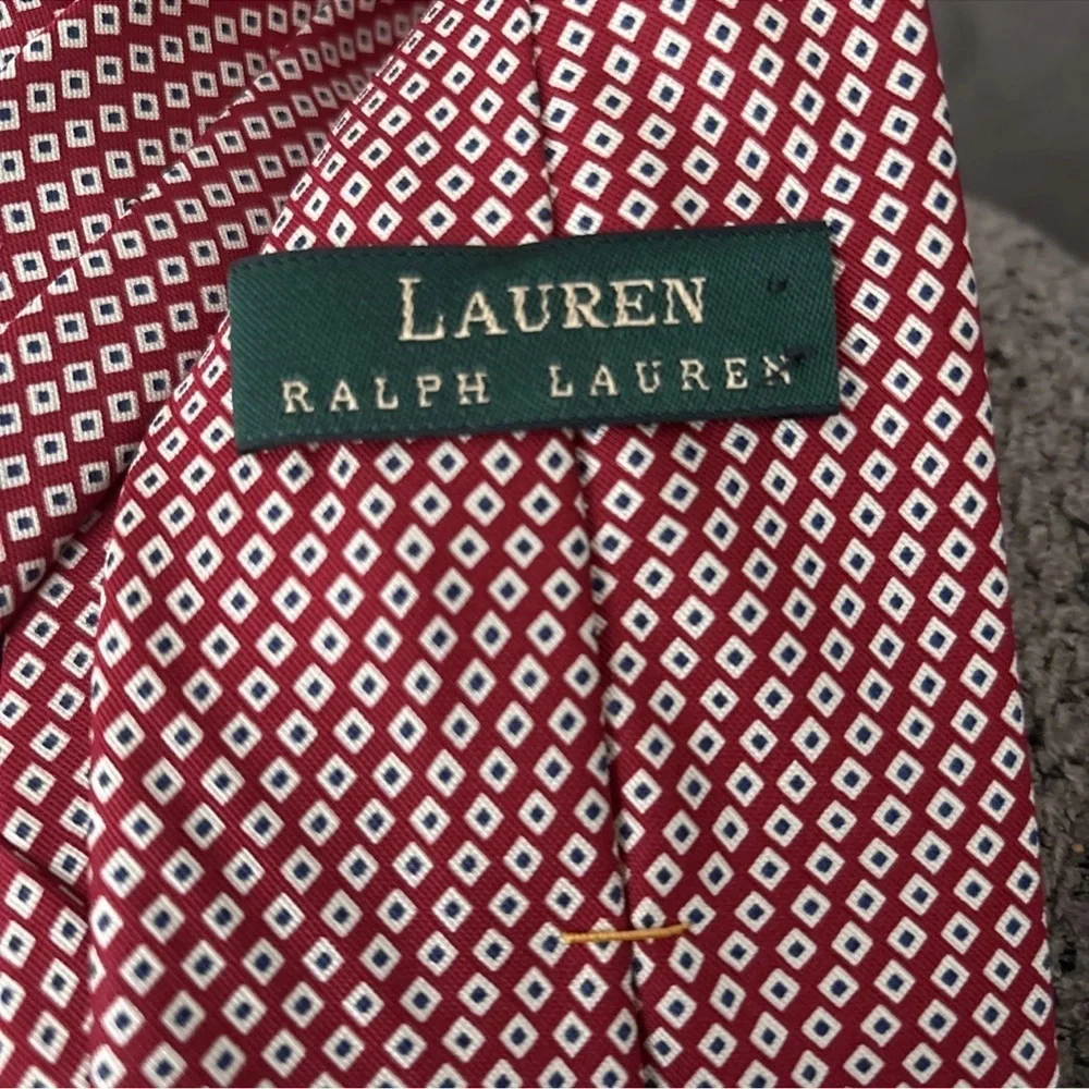 Lauren Ralph Lauren Silk Tie Red Microprint Made in USA Hand Finished